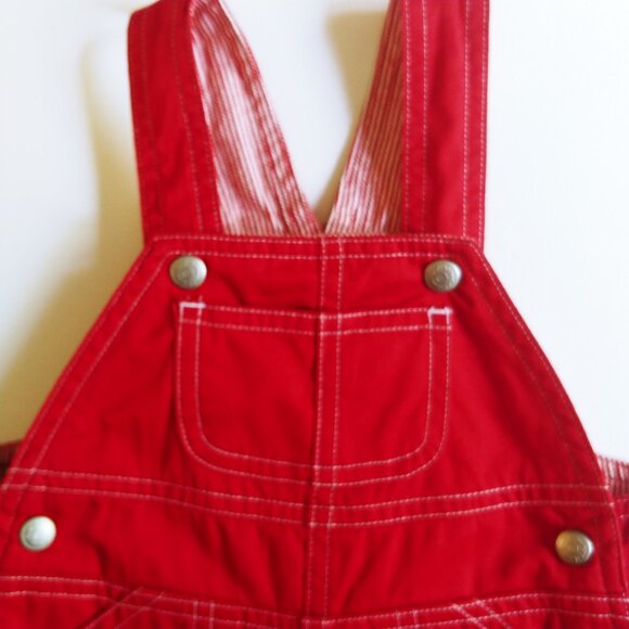 Vintage Gap Red Striped Lined Overalls size 3-6 Months - Picture 4 of 13